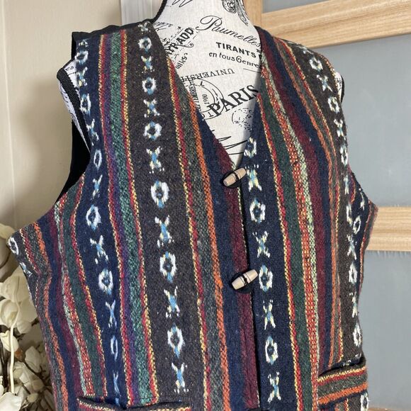 Gypsy Rose Vest Knit Tapestry VTG 80s 90s Gypsy Boho Grunge Free Size Unisex - Picture 2 of 7